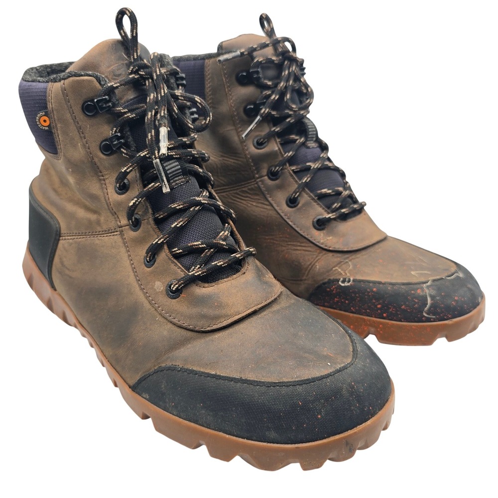 BOGS Mens Arcata Urban Leather Mid Winter Lace Up Boots Brown Waterproof Mens 12